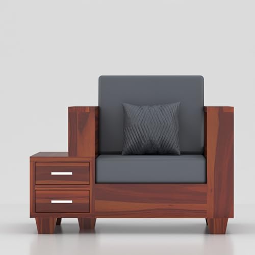 Image of Sheesham Wooden 5 Seater Sofa for Living Room | Solid Wood Sofa with Side Box Storage & Cushion | Rosewood Sofa Set for Home & Office | Lounge (Honey, 5 Seater)