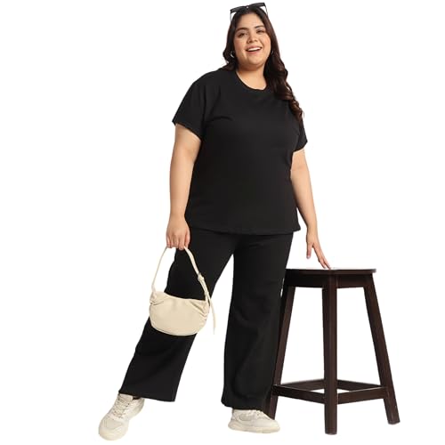 Image of Women's Relaxed Fit Cotton Co-Ord Set | Half Sleeve Top & Wide Leg Pants | Travel & Casual Wear