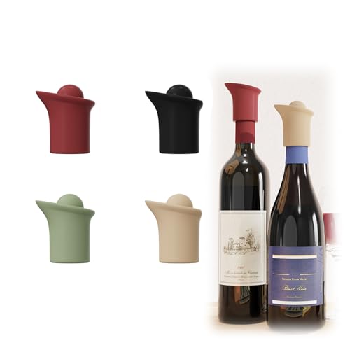 Image of Silicone Wine Stopper for Wine Bottles, 2025 New Wine Stoppers for Wine Bottles, Seal Bottle Cover for Beer Champagne, Glass Bottle Sealer Covers Wine Stoppers for Home Use (4, Round Head)