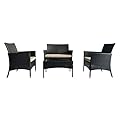 Ophelian 4 Piece Wicker Patio Furniture Set with Comfortable Cushion, Garden Pool Backyard, Coffee/Beige
