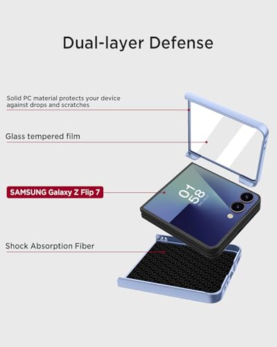 Miimall Slim Case for Flip 7 Samsung with Screen Protector,Thin Slim Shockproof Drop-Proof Anti-Scratches Nonslip Grip Full Body Matte Polycarbonate Protective Phone Cover for Samsung Z Flip 7,Liblue - image 6