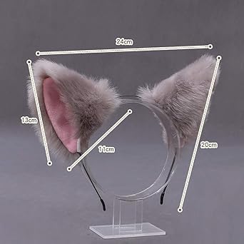 Gowxs White Cute Cat Ears Headband Long Fur Fox Ears Cosplay Headband with Bells Headwear Hairband for Party Costume Halloween Hairhoop Women's Fashion Headbands - Image 2
