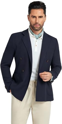 Mens Blazer Jacket Slim Fit Knit Double Breasted Casual Blazer Men 1 Button Notched Business Mens Sport Coat 5