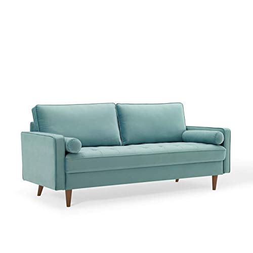 Modway Valour Performance Velvet Upholstered Tufted Sofa, Mint Modway Valour Performance Velvet Upholstered Tufted Sofa, Mint
