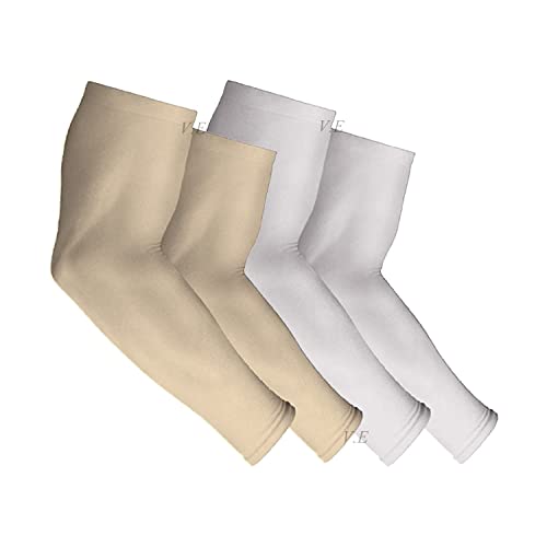 Image of INNERSTYLE Cotton UV Protection Arm Sleeves /Hand Socks - Fingerless, Sun Protection Gloves for Men and Women (Skin and White) Pack of 2