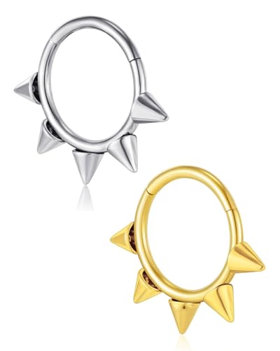 JUKOTA 2pcs Piercing Septum punk para Mujer Hombre 16G 316L Acero Piercing Nariz Aro Oreja Cartilago Hipoalergénico Tragus Helix Pendientes Septum Clicker Piercings Nariz Joyería