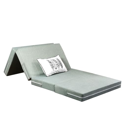 Colchón Plegable de Esponja, colchoneta Deportiva Plegable de 4 Pliegues, colchoneta Tatami para Dormir, colchones Transpirables para Viajes, Camping, Suelo,Turquoise,27.5in