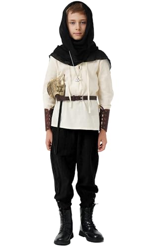 Image of 8 Pcs Medieval Costume for Boys Renaissance Viking Pirate Tunic Outfit for Kids