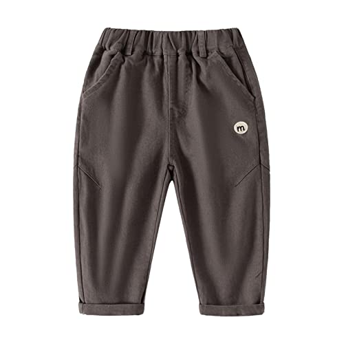 Toddler Boys Solid Color Cargo Pants Child's Elastic High Waist Joggers Pants Autumn Casual Trousers with Pockets (Grey, 3-4 Years)