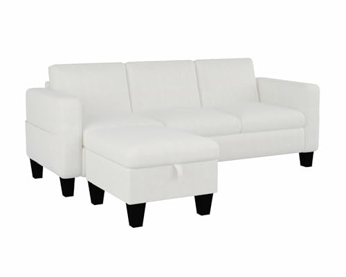 Image of SRMS Sectional Couches for Living Room 78 inch L Shaped Sofa with Storage Ottoman | Free 3 - Pillows | Sofa Set for living Room, Office, Hotel | Modern Classic 3 Seater Sofa Set | Timeless Appeal | White