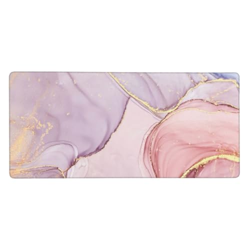 Tapis de souris grand format marbre rose pour ordinateur bureau 40x90 cm