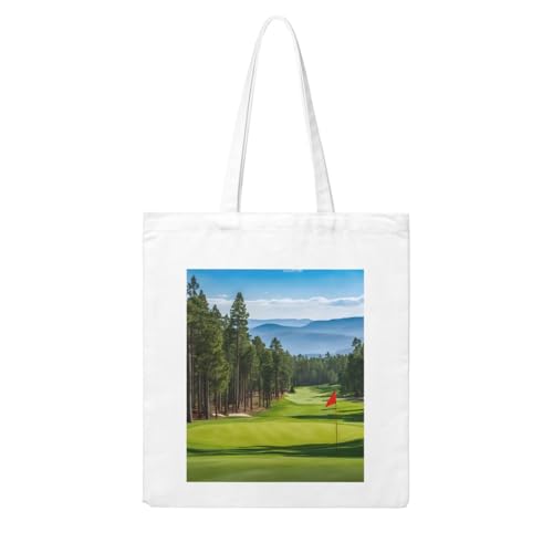 Reusable Heavy-Duty Canvas Tote Bag, Golf Course Lawn handbag 15.75x13.87 Inch, Large Eco-Friendly Shopping Tote for Travel, Gym, Gifts, Machine Washable