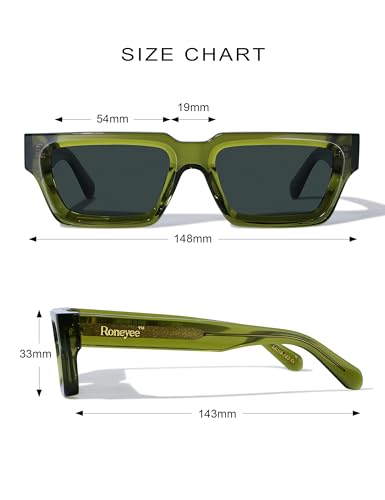 Image of Roneyee Rectangle Sunglasses Men Women Trendy Retro Sunglass UV Protection Fashion Acetate Stylish Square