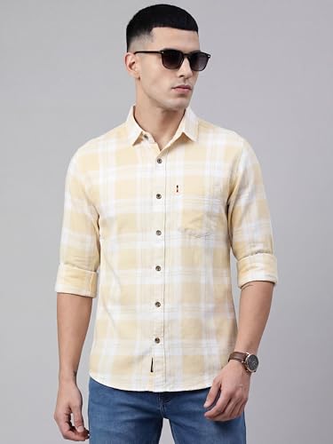 Image of Afflatus Men's Cotton Blend Slim Fit Checks Shirt | Full Sleeves Stylish Men Shirt | Regular Collar | Casual Shirts for Men