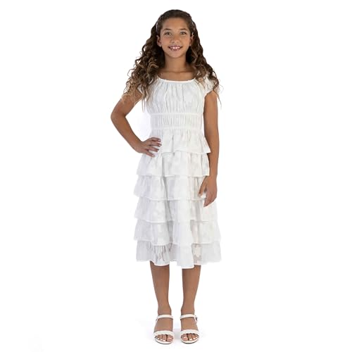 Speechless Girls' Short Sleeve Chiffon Midi Dress and Headband, White, 14