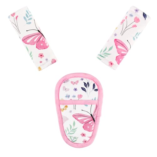 Car Seat Strap Pads for Baby,3 Pcs Newborn Carseat Belt Covers for Girls, Soft Minky &amp; Universal Shoulder Strap and Crotch Covers, Kids Car Seat Neck Protectors, Butterfly