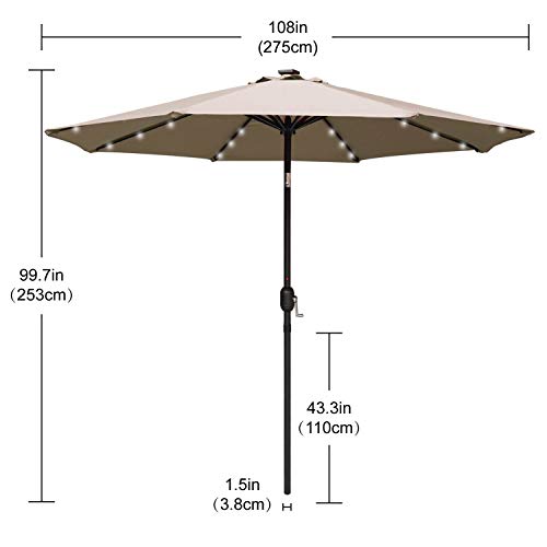Image of ABCCANOPY Durable Solar Led Patio Umbrellas with 32LED Lights 9FT (khaki)