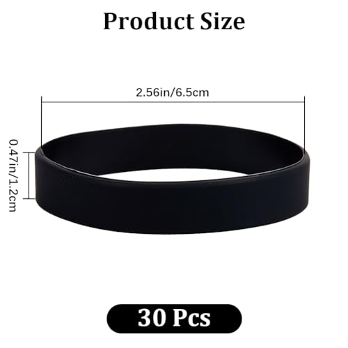 GORGECRAFT 30Pcs Solid Color Silicone Bracelets Wristbands Black Bracelets Basketball Waterproof Lightweight Elastic Sports Band Bracelet for Football Gym Sport Party - Image 2