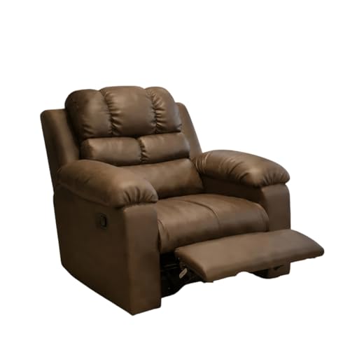 Image of Foire Electric Leather Recliner Chair with Swing & Rock Function | Relaxation Top Leather Reclining Armchair with Padded Headrest & Lumbar Support | Premium Comfort for Home, Office, Brown