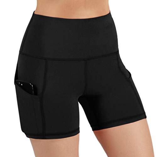 Pau1Hami1ton Women's High Waist Workout Shorts Stretch Yoga Running Shorts Pants Tummy Control with Side Pockets GP-00S(Black,M)