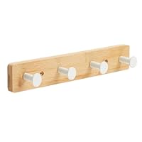 Alex Nash Bamboo Coat Rack - Wall Mounted Coat Hooks with 4 Metal Pegs - Heavy-Duty Wooden Clothes Hook Rail for Hallway, Bedroom, Bathroom with Fixings Included - Black/White, 1/2/4 Pack (1, White)