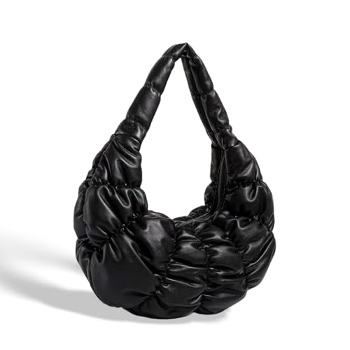 Puffer Shoulder Bag Puffy Hobo Purse Padded Tote Bag for Women Lightweight PU Puffer Crescent Shoulder Handbag