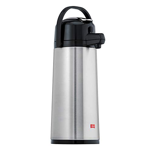 Melitta Pump-Isolierkanne, 2,2 l, ca. 16 Tassen, Glaskolben, Edelstahl, Silber/Schwarz