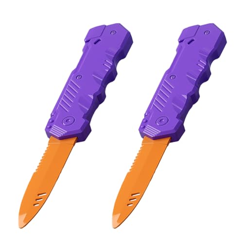 Lovisun Retractable Plastic Toy Knives - 2 Pack - Safe and Fun for Kids and Adults - Great for Halloween, Cosplay, Magic Tricks and More - Purple Handle Orange Blade