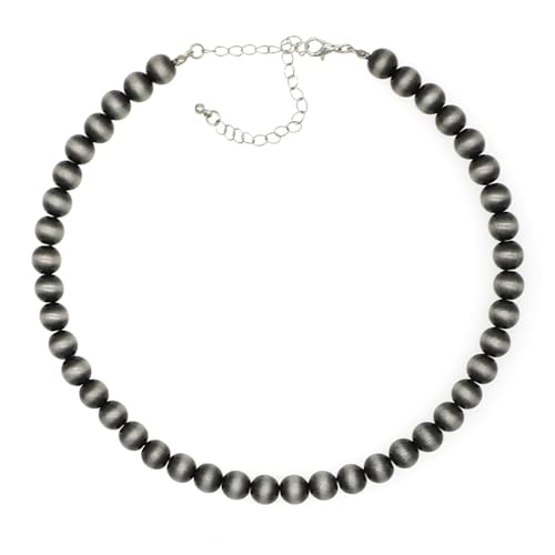 Sterling Silver Pearl Necklace for Women | 4mm-12mm Graduated Beads with Oxidized Finish | Southwest Navajo Style Boho Everyday Jewelry Gift (12mm-Navajo pearl 20 Inch)