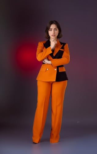 Womens Suit 2 Piece Double Breasted Patchwork Suits for Women Business Work Womens Suits for Wedding Guest3