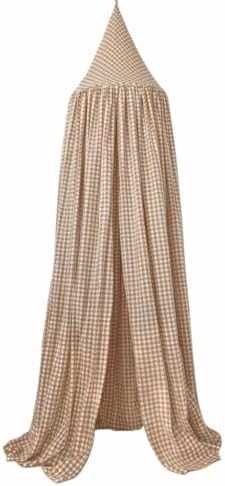 Wonder Space Kids Bed Canopy - Neutral Beige Gingham Checkered De...