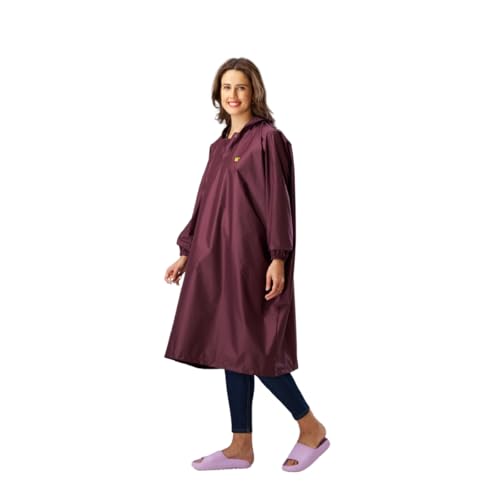 Image of ZEEL Unisex Outdoor Rain Poncho for Adult, Waterproof, Lightweight & Packable, Polyester Pullover Full Sleeves Hooded Rainwear, Raincoat for Camping, Hiking, Travelling (AZ33, Free Size, Wine)