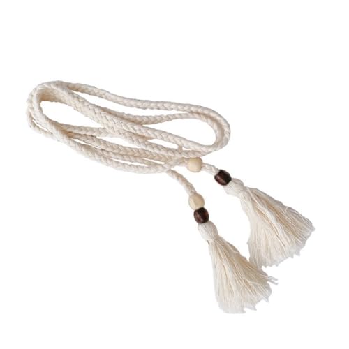 Handcraft Cotton Rope Waist Belt for Women and Girl with Wood Beads and Tassels for Dresses