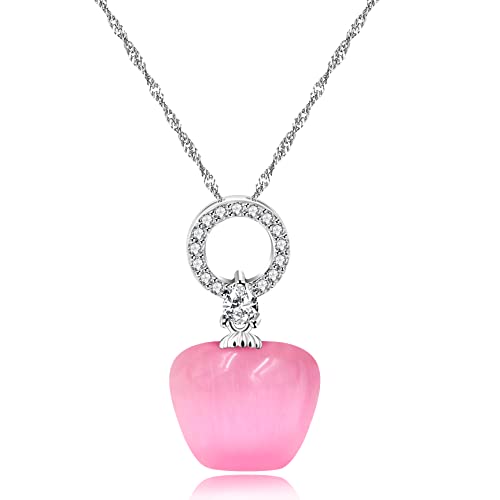 Uloveido Fashion Fruit Apple Shape Necklace for Women Platinum Plated 8 Colors CZ Crystal Apple-Shape Pendant Necklace for Lady Anniversary Birthday Jewelry Gift Y1953