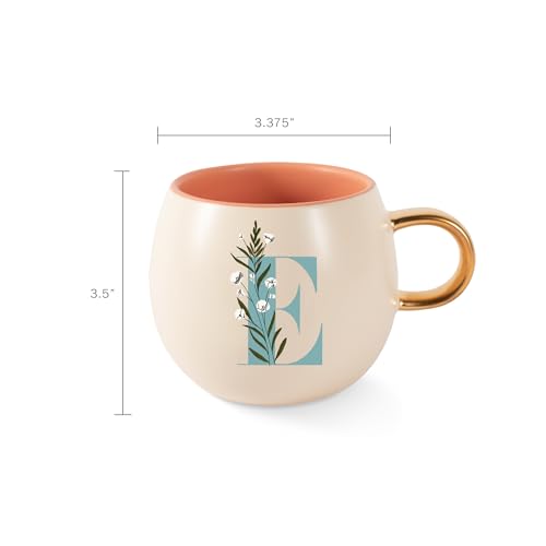 Taza de cerámica redonda floral 14 oz con asa dorada miniatura 3