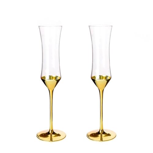 ZYYANSHOP Copa de champán Copa de champán cintura estrecha, 2 piezas copas chapadas en oro, capacidad 5,58 oz for banquetes negocios y reuniones anuales