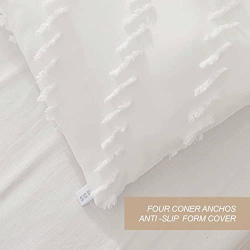 Nanko Queen Comforter Set White Tufted Jacquard Boho Soft Shabby Chic Reversible Down Alternative Microfiber Bedding - All Season Duvet And 2 Pillowcases Farmhouse Bed Sets Women Men Size 88 X 90 3Pc #TOP7