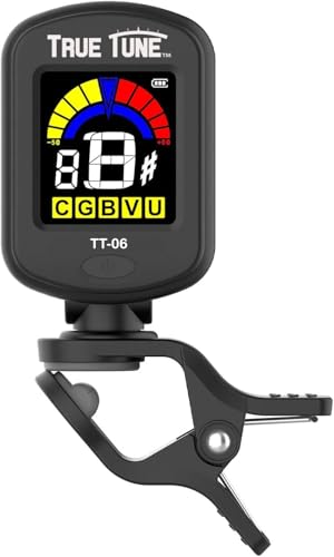 True Tune TT-06 Rechargeable Clip-On Chromatic Instrument Tuner for Guitar, Bass, Ukulele, Banjo, Violin, Mandolin with Full Color Display