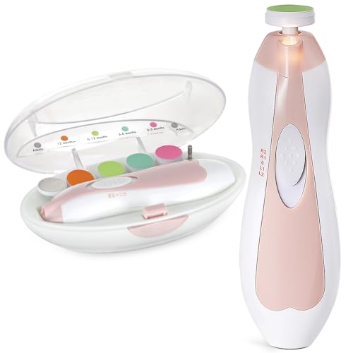 Image of haakaa Baby Nail Trimmer Electric Safe Baby Nail Clippers Baby Nail File Kit Manicure Set, Trim Polish Grooming kit for Newborn Toddler or Adults Toes Fingernails, 6 Grinding Heads and LED Light