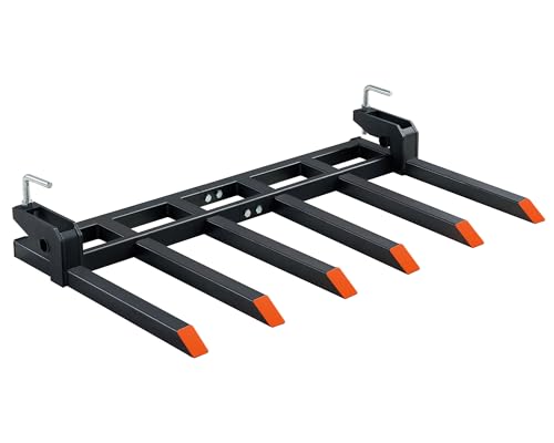 SPECRAFT Heavy-Duty 6-Tine Clamp on Pallet Forks for Tractor Forks Over 60 4000 lbs Capacity for Tractor Loader Skid Steer Double Nut Construction to Clean Debris or Yard Waste Black