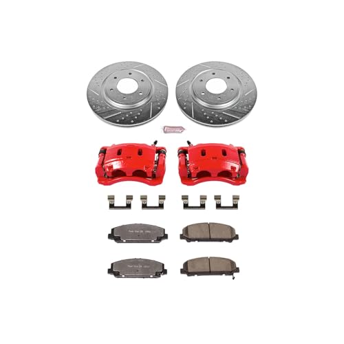 Image of PowerStop Front Brake & Caliper Kit for INFINITI QX56 2008-10 |Nissan Armada 2007-11 |TITAN 2008-10 - Drilled & Slotted Disc Rotors + Z36 Brake Pads + Red-Powder Coated Calipers, KC2961-36