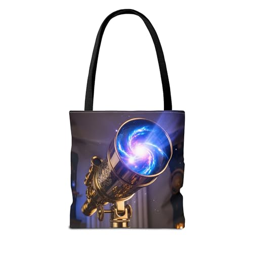 Premium Tote Bag with Reinforced Stitching - A Vividly Colored Brass Telescope Glowing with Holographic Skies2