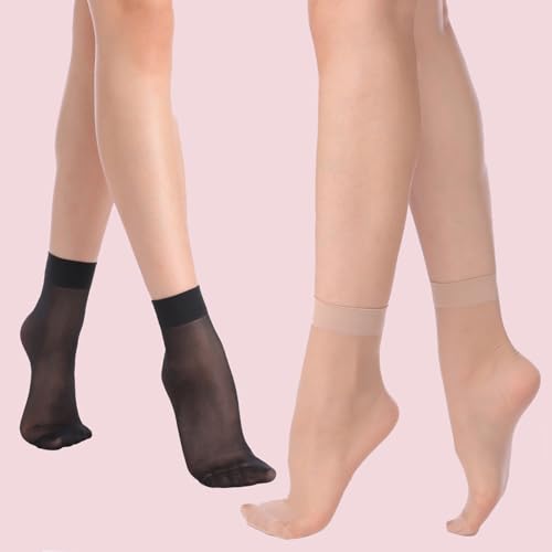 Image of Weziarer 9 Pairs Nylon Ankle Socks for Womem,20D Lady's Sheer Calf Socks with Reinforced Toe