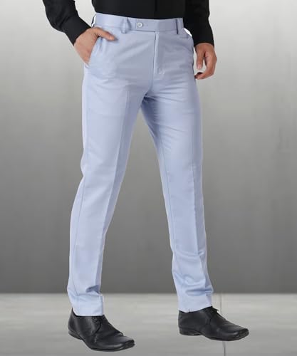 Image of MALENO Men's Slub Effect Solid Trouser | Classic Slim Fit Formal Trousers for Men | Slim Fit Trousers for Men