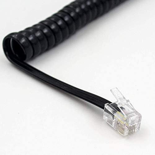 Duttek (Pack of 2) Black Coiled Telephone Phone Handset Cable Cord, RJ9 Coiled Length 3 to 10 feet Uncoiled