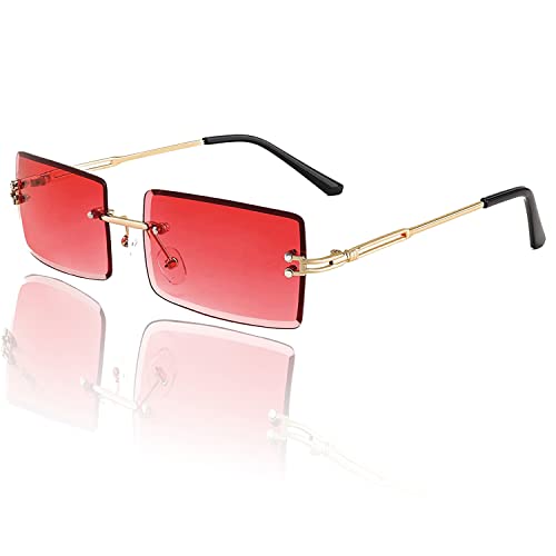 Image of Rectangle Sunglasses for Women Men Fashion Retro Rimless Frameless Tinted Lens Sun Glasses Shades 2026 Stylish