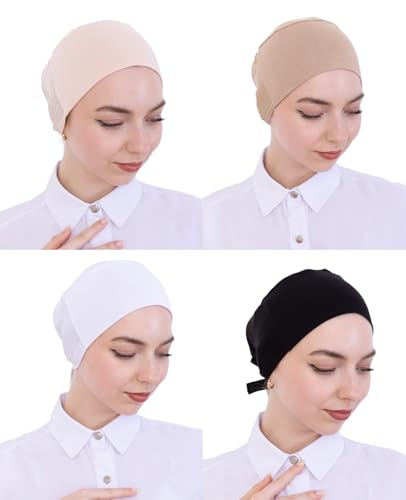 Prien 4 Pcs Undercap Hijab For Women, Head Scarf Turban Set, Cotton Muslim Cap, Islamic Bonnet Hat, Accessories For Prayer4