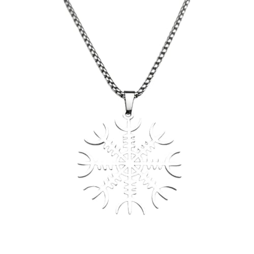 Collier Viking boussole gravure de précision chaîne argentée élégante unisexe 3620-QKC