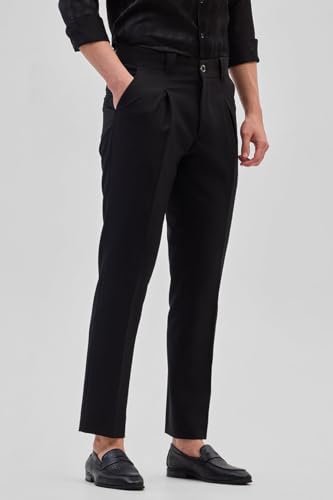 Image of SNITCH Men Trousers | Slim Fit Ankle Length Plain Design | Poly Blend Fabric with Medium Stretch & Button Closure for Formal