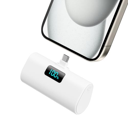Power Bank 5200mAh, Ultra-piccolo&Ultra-compatto Caricatore Portatile USB C PD Ingressi&Uscite Mini Powrbank Batteria Esterna per iPhone 17/16/15 Android Galaxy Note Huawei iPad Pro/Air-Bianco